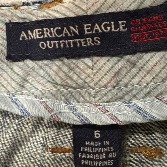 Y2k American Eagle Distressed Micro Denim Pleated Mini Skirt Fringe Hem, Sz 6 - Picture 13 of 14